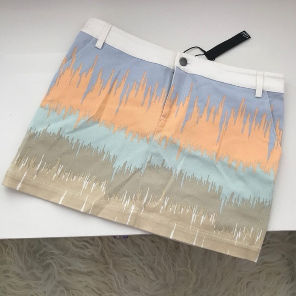 Tibi Analog Print Mini Denim Skirt